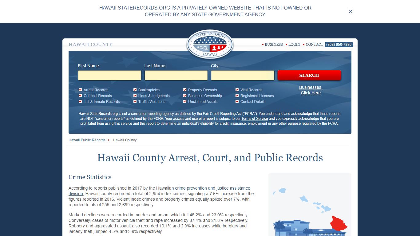 Hawaii County Arrest, Court, and Public Records